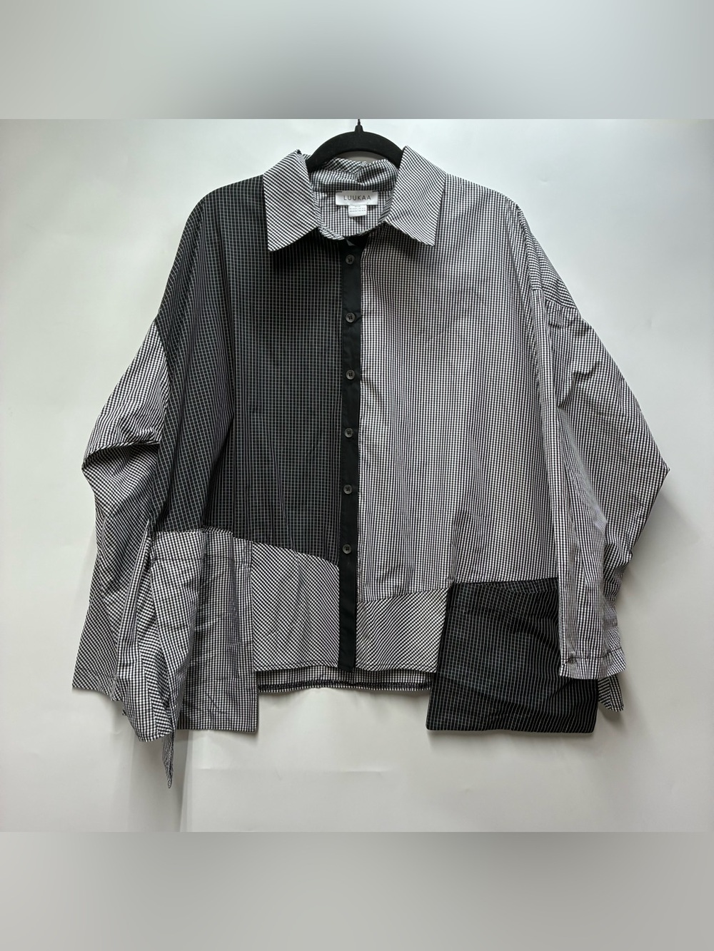 LUUKAA 12 14 CLEO Checkered Memory Taffeta shirt Button Gingham Plaid Patchwork